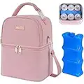 Breastmilk Cooler Bag with Ice Pack, Insulated Baby Bottle Bag Fits 6 Baby Bottles Up to 9 Ounce, Mancro Double Layer Bottle Bag for Daycare, Breast Milk Cooler Travel Bag for Nursing Mom Daycare, Pink