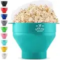 Zulay Kitchen Große Mikrowellen-Popcorn-Maschine – Silikon-Popcorn-Druckknopf-Schüssel mit Deckel – Familiengröße Mikrowelle Popcornschale – Fassungsvermögen 15 Popcornbecher (Aqua)