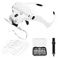 JMH Head Magnifier for Close Work, Hands Free Headband Magnifying Glass with Light,Professional Jeweler's Loupe Light Bracket and Headband are Interchangeable