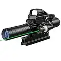 MidTen 3-9x32 4-in-1 Scope Combo with Dual Illuminated Scope Optics & 4 Holographic Reticle Red/Green Dot Sight & IIIA/2MW Laser Sight Rangefinder Illuminated Reflex Sight & 20mm Mount (Green)