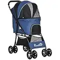 PawHut Pet Stroller Dog Pram Pushchair Cat Travel Carriage W/Universal Wheels, Brake, Canopy, Storage Bag - Blue