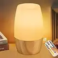 Danolt Veilleuse LED Lampe de chevet pour la chambre à coucher et le Salon Abat-jour en silicone souple Base de bois dur 4 choix de luminosité et 16 Couleurs Contrôle à distance Prise EU