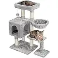 Yaheetech Árbol Rascador para Gatos 80x39.5x96 cm Torre para Gatos Juguete de Gatos de Sisal Natural con Nidos y Hamaca Gris Claro