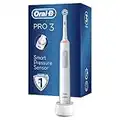 Oral-B Pro 3-3000 Spazzolino Elettrico 3 Modalità di spazzolamento, Sensore di Pressione, Azione Sbiancante, Ideale per Denti Sensibili 1 Testina, Batteria Litio, Bianco