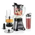 Hamilton Beach Blender and Food Processor Combo, Portable Blend-In Travel Cup, Shakes and Smoothies, 40oz Jar & 3-Cup Vegetable Chopper, Grey & Black (58163)