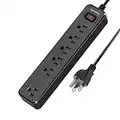 SUPERDANNY 6-Outlet Surge Protector Power Strip, 4.5 Ft Extension Cord, 900 Joules, Overload Switch, Standard Plug, Grounded, Integrated Circuit Breaker, Wall Mount, for Home, Office, Black