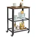 YMYNY Serving Cart Trolley, Industrial 3 Tiers Kitchen Shelves with Lockable Wheels, Heavy Duty Storage Organiser, Easy Assembly, 60x 40 x 81 cm, for Kitchen, Living Room, Rustic Brown HTMJ011H