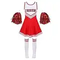 TiaoBug Déguisement Cheerleaders Enfant Fille Costume Pom-pom Girl Cosplay Carnaval Halloween Noël Robe Ecole et Pompoms Ensemble Fête Journée des Enfants 3-12 Ans Rouge 7-8 ans