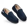 Dunlop Moccasins Slippers Men | Moccasin Loafers Faux Sheepskin Slippers with Rubber Sole | Classic Memory Foam Plush House Slippers | Breathable Indoor Outdoor Shoes (Navy, 9 UK, numeric_9)