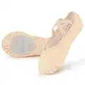 Soudittur Scarpe Danza Classica Tela Scarpette Ballo Mezze Punte Scarpe da Ballerina Ginnastica Ballo Pantofole per Bambina Ragazze Donna Beige, EU 39