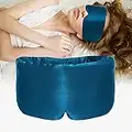 ATreebag Silk Sleep Mask for Women Men, Mulberry Silk Eye Sleeping Mask & Blindfold with Adjustable Velcro Strap, Blackout Eye Cover for Sleep Travel Yoga Nap, Large Size (Peacock Blue)