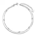 SHEGRACE Bracelet de Cheville Femme en Argent 925 Sterling, Chaine Cheville Double avec Petite Boules, Bijoux pour Femme, 210+40mm(Réglable)