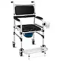 Giantex 3 in 1 Lightweight Shower Commode Wheelchair, Transport Bedside Commode with Wheels, Wheelchair Height and Pedal Adjustable, Shower Wheelchair for Elder, Disabled People (Black)