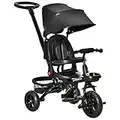 Qaba Baby Tricycle 4 in 1 Trike w/Reversible Angle Adjustable Seat Removable Handle Canopy Handrail Belt Storage Footrest Brake Clutch for 1-5 Years Old Black