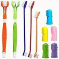 Zeyaa 10 Pack Pet Dog Toothbrush, 2 Triple Head Pet Toothbrushes 3 Double Head Tooth Brush 5 Pack Finger Rubber Toothbrushes, Multi-Angle Dental Cleaning Brushes for Dog Cat Oral Dental Health