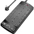 18 Outlets Surge Protector Power Strip - 8 Feet Flat Plug Heavy Duty Extension Cord with 18 Widely Outlets and 4 USB Ports, 2100 Joules, Black, ETL Listed