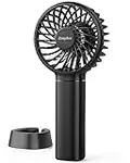 EasyAcc Mini Handheld Fan, Powerful Desk Fan [LIFETIME SERVICE] with Lanyard & Detachable Base 3 Speed USB C Rechargeable Portable Fan Quiet Personal Pocket Fan for Kids Girl Women Travel Home-Black