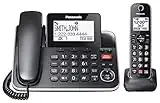 Panasonic DECT 6.0 2-in-1 Corded/Cordless Phone with Answering Machine, Advanced Call Block (1,000 Numbers), and Talking Caller ID - 1 Cordless Handset - KX-TGF870CB, Black