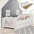 Kids Collective Mädchenbett Kinderbett 80x160 cm mit Matratze und Schublade, Rausfallschutz & Lattenrost in weiß Prinzessin mit Pferd Motiv 160x80 bis 10 Jahre