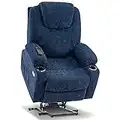 MCombo Medium Power Lift Recliner Chair Sofa with Massage and Heat for Elderly, 3 Positions, Cup Holders, and USB Ports, 2 Side Pockets, Fabric 7040 (Medium, Navy Blue)