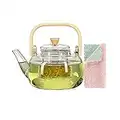 1000ml Glass Teapot with Glass Infuser, Teapot with Strainer for Loose Tea, Safe On Stovetop, Tea Pot with Bamboo Handle