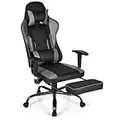 COSTWAY Chaise Gaming，Fauteuil Gamer Inclinable avec Repose-Pieds Télescopique, Siege Gaming Réglable Ergonomique avec Appui-tête, Support Lombaire, Charge 150 kg (Noir)