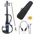 Cecilio CEVN-2BL Ebony Fitted Silent Electric Violin, Style 2, Metallic Blue, Size 4/4 (Full Size)