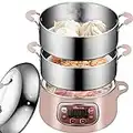 Bear Electric Multifunctional Food Steamer, One Touch Digital Steamer with Timer, Vegetable Steamer 2 Tiered Stackable Stainless Steel Baskets, Auto Shut-off & Anti-dry Protection, 1200W Fast Heating, 8.5Quart, Pink
