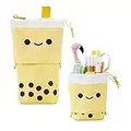 BECHOICEN Stand Pencil Case for Girls, Adjustable Pencil Holder for Stationery, Cute Canvas Cosmetic Bags Small for Women. (Yellow, 1pcs)