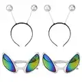 NAUZE Lot de 4 accessoires de costume d'alien - 2 lunettes de soleil extraterrestre avec 2 serre-têtes argentés pour fête d'Halloween