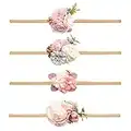 cherrboll 4pcs Baby Girl Headbands Flowers, Super Soft & Stretchy Nylon Floral Hairbands for Newborn Toddler