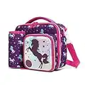 Tanou 2022 Lunchtasche Kinder mit Snack Pocket Flaschenhalter, Auslaufsichere Kühltasche Mini für Mädchen, BPA-freie Isolierte Lunch Bag für Grundschule, Kindergarten, Rotes Einhorn