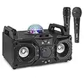 Fenton KAR100 Portable Bluetooth Speaker Karaoke Machine Sing Station with Built-In Battery USB SD Wireless Party Speaker Disco LED Light Two Karaoke Microphones and Remote Control