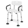 CASART Shower Chair, Height Adjustable Bath Stool with Removable Back and Arms, Non-Slip Bathroom Seat for Seniors, Elderly and Disabled