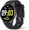 Smart Watch for Android iOS, AGPTEK 1.3'' Full Touch Fitness Tracker IP68 Waterproof Bluetooth Round Sports Smartwatch with Heart Rate Monitor Message Notification DIY Watch Face for Men Women (Black)