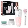 Braun Silk-épil 5 Beauty Set 4 en 1 SensoSmart Depiladora para depilación, con cabezal de afeitadora y recortadora, cepillo de limpieza facial, enchufe de 2 pines, 5-875, blanco/rosa