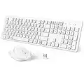 Teclado y Raton Inalámbrico con Receptor USB, 2,4GHz Pack de Teclado Mouse, Teclado de Tamaño Completo, Ratón Silencioso con 1600DPI, para Windows, PC, Chromebook, Laptop, Computadora (Blanco)