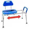 Sliding Shower Chair HydroGlyde Premium Heavy Duty, Padded Bathtub Transfer Bench with Cut Out Seat, for Bath Tub, Adjustable Legs, and Safety Belt, Quick Tool-Less Assembly, Blue