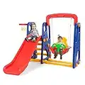 GOPLUS 3-in-1 Kinder Spielplatz, Kinderrutsche Schaukel und Basketballkorb, aus HDPE, mit Haltegriffen, rutschfeste Leiter, mit Abgerundeten Ecken, für Baby & Kleinkinder, für Indoor & Outdoor, Bunt