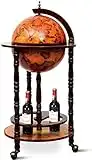 HOMGX 17" Wooden Globe Wine Rack, Wooden Globe Wine Bar Stand, Freely Movable Stable Liquor Bottle Shelf, Nautical Chart Wine Storage Cabinet, 16th Century Retro Wine Cupboard, Retro Brown