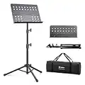 Vekkia Sheet Music Stand-Metal Professional Portable Perforated Music Stand with Carrying Bag,Folding Adjustable Music Holder,Super Sturdy suitable for Instrumental Performance & Band & Travel