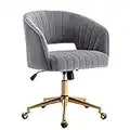 Home Office Chair Swivel Velvet Desk Chair Accent Armchair Upholstered Modern Tufted Chairs with Gold Base for Girls Women Ergonomic Study Seat Computer Task Stools for Living Room(Gray)