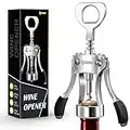 IPOW Wine Opener, Zinc Alloy Wine Bottle Opener, Wing Corkscrew Heavy Duty, Manual Multifunctional Cork Screw for Waiter, Silver