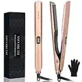 Lisseur Cheveux Professionnel Fer à Lisser Boucleur 2 en 1 Plaques de Céramique Tourmaline avec Écran LCD Température Réglable pour Cheveux Courts et Longs (Rose)