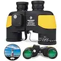 HUTACT 10x50 Marine Binoculars for Adults, Navigation Binoculars with Rangefinder & Compass, Waterproof Binoculars for Voyage Boating Sailing Waterman