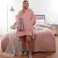 Sienna Coperta con cappuccio ultra morbida in pile sherpa, calda e confortevole, oversize indossabile, per donne, ragazze, adulti, uomini, ragazzi, bambini, grande tasca, colore: rosa cipria