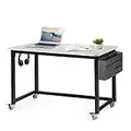 Spurgehom Rolling Computer Desk with 4 Smooth Wheels, Simple Style Mobile Writing Desk Home Office Study Table Movable Workstation with Metal Frame… (White, 47")
