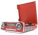 Giradischi Designer Auto d'epoca 2 altoparlanti stereo da 3W integrati lettore lp con radio FM, funzione Bluetooth, USB, AUX | 3 velocità (33, 45, 78) Lauson 01TT17 (Rosso)