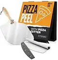 Pizza Spatula Paddle for Grill - 12 Inch Pizza Peel with Pizza Cutter - Pizza Paddle for Turning Pizza, Bread, Cookies, and Baking