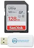 SanDisk 128GB SDXC SD Ultra Memory Card Works with Nikon D3500, D7500, D5600, D5200 Digital Camera Class 10 (SDSDUN4-128G-GN6IN) Bundle with (1) Everything But Stromboli Combo Card Reader